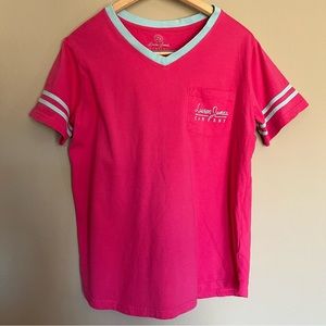 Lauren James 🩵 Hot Pink & Turquoise V-Neck Short Sleeve T-Shirt Medium